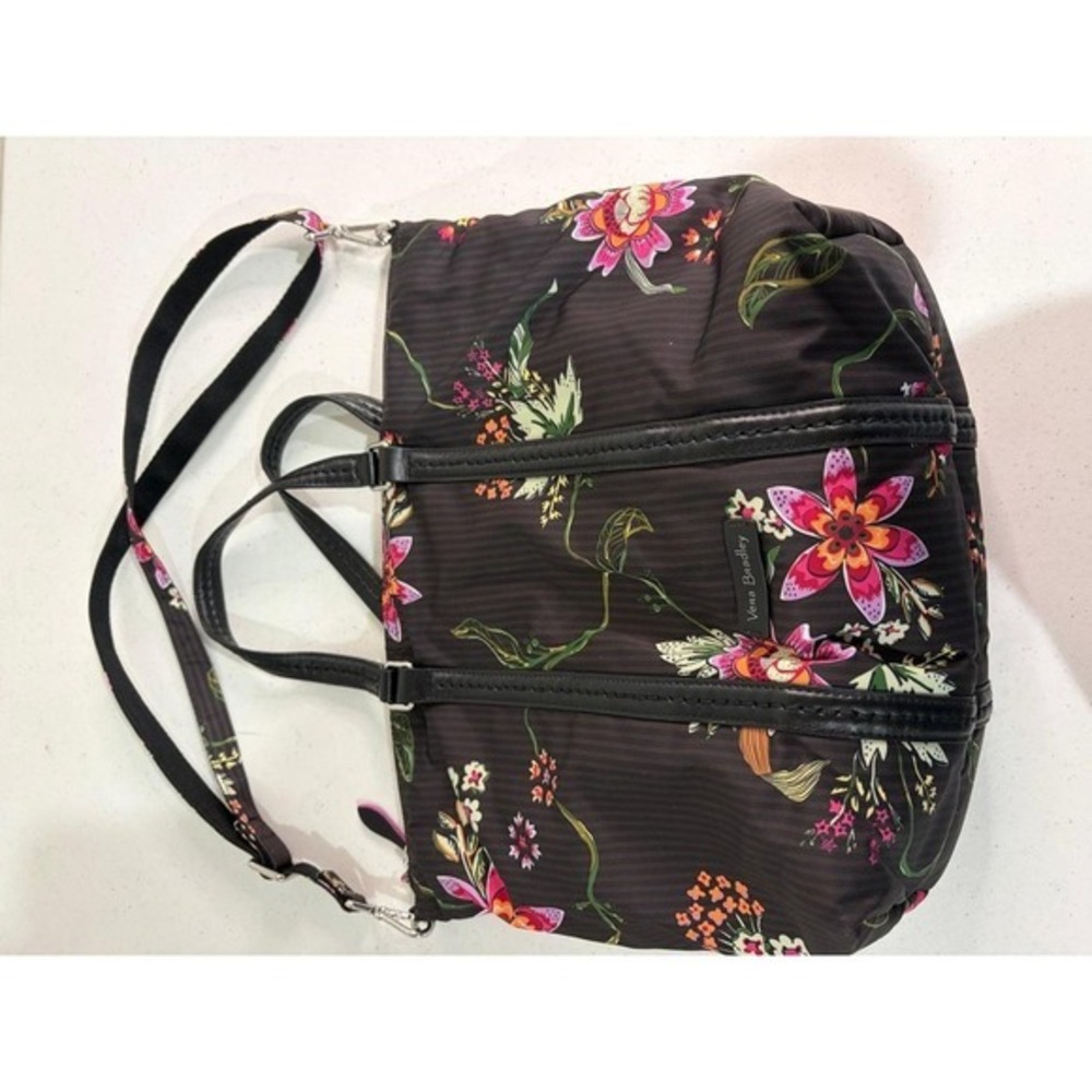 Vera Bradley Floral Pinstripe Performance Twill Satchel Crossbody Bag Brown Pink